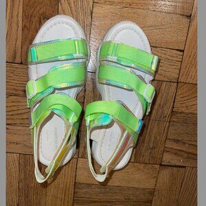 Highlighter yellow/green velcro strap sandals